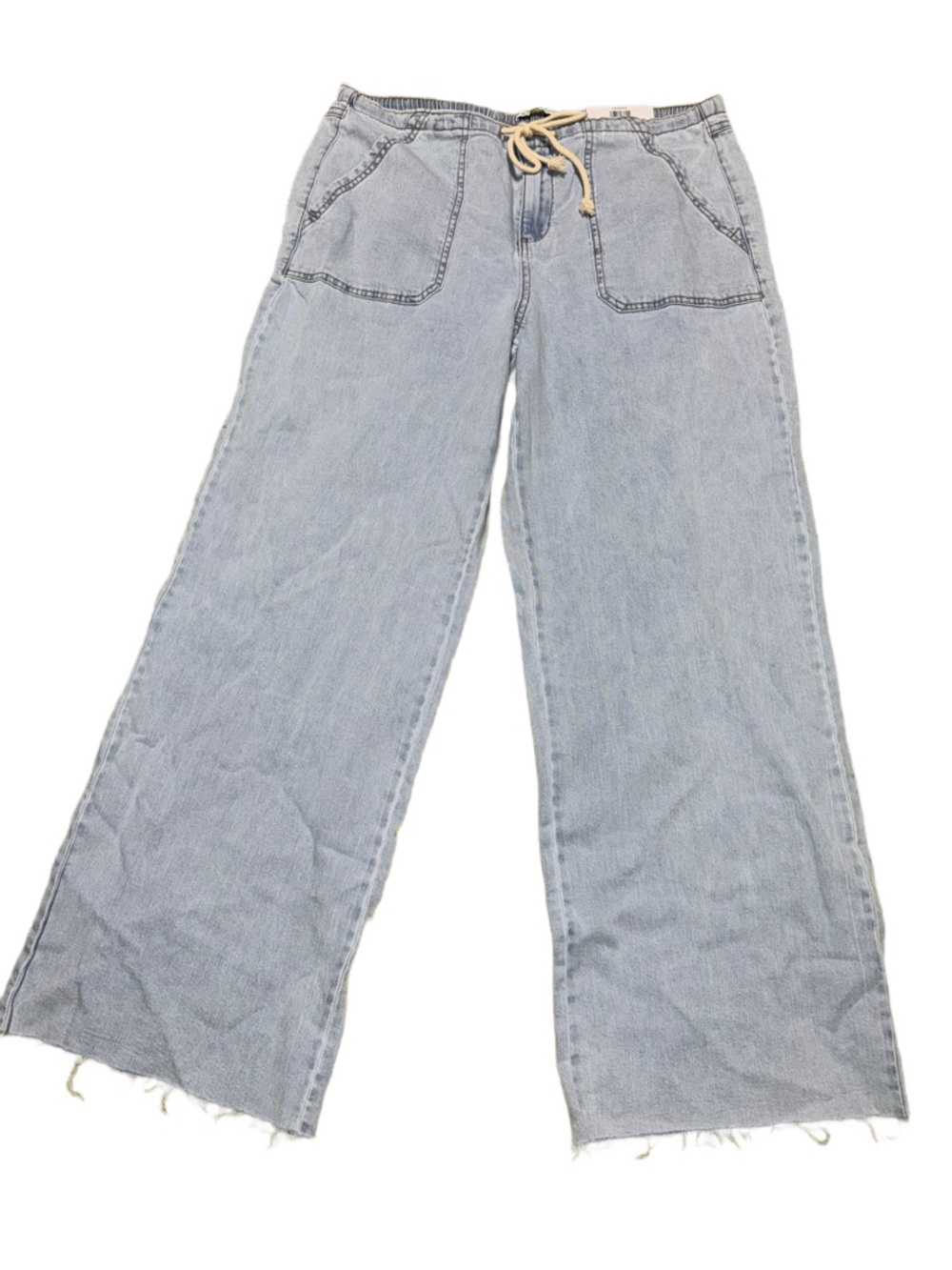 NWT $50 Light Wash stretchy  Wide Leg Jeans with Drawstring Waist